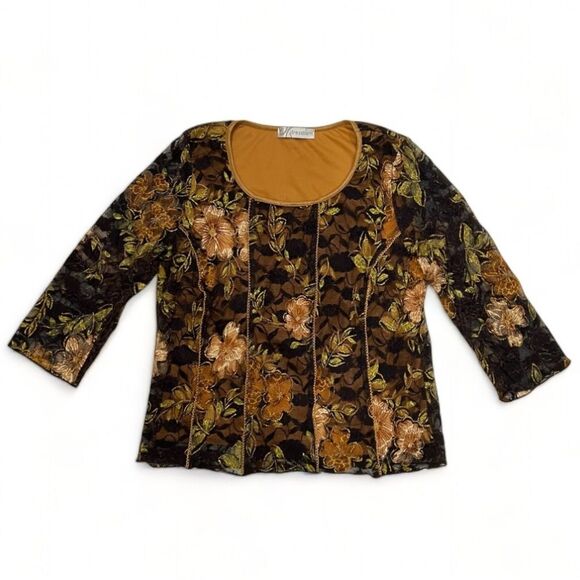 Dress Barn Fall Floral Lace Layered Top Size Large - Picture 2 of 13